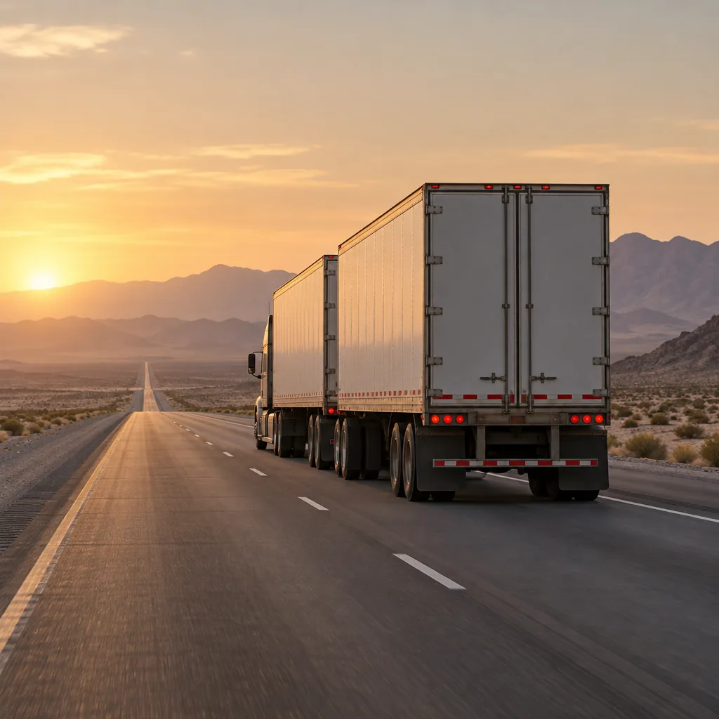 Decorative illustration of a truck pulling two trailers