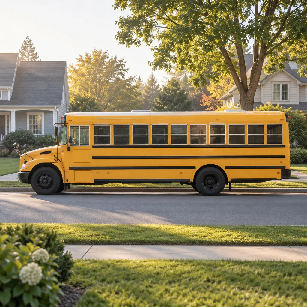 Decorative illustration of a school bus