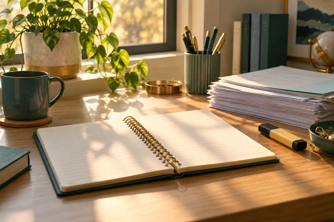 Decorative illustration of a study desk with a checklist and pencil